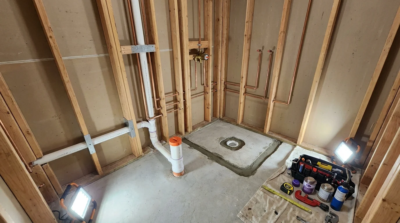 Bathroom rough-in plumbing during remodel by Johns Plumbing LLC in Zellwood