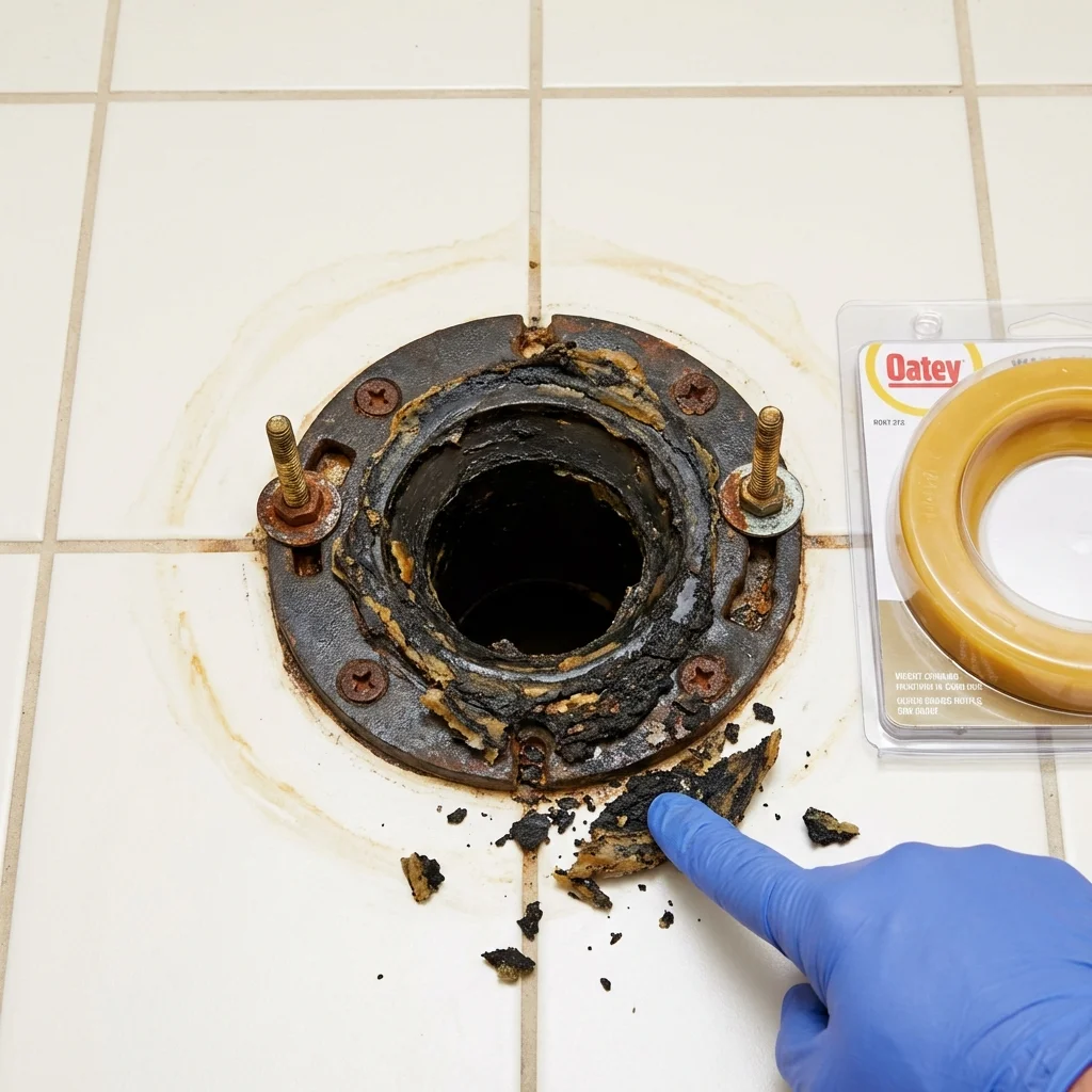 Failed wax ring showing water seepage at the base of a toilet in a Zellwood, FL home